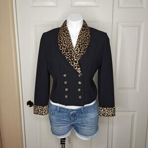 Vintage Danny & Nicole leopard faux fur collar double breasted jacket sz 4P